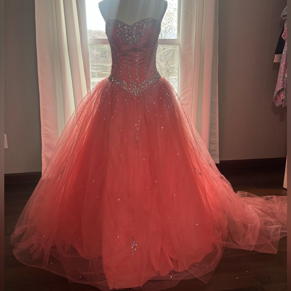 Morilee By Madeline Gardner Strapless Pink Coral Prom Dress Quinceañera Gown 6